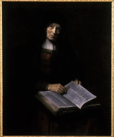 Alte Frau mit Buch von Nicolaes Maes